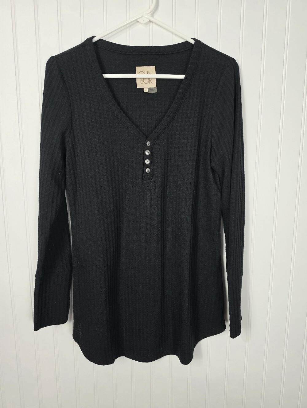 Chaser | Waffle Knit Long Sleeve Top Black Large